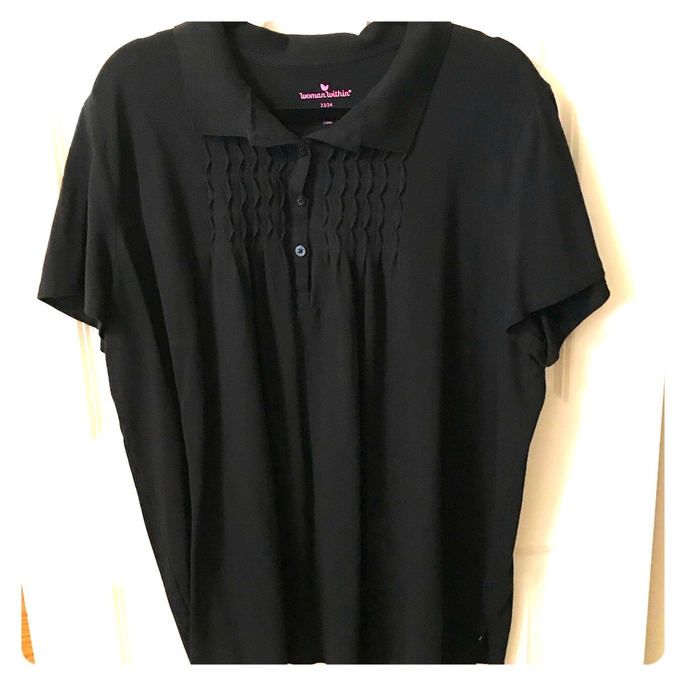 Black short sleeve polo Top Tee.Cute detail collar